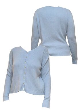 Light Blue V-Neck Button-Up Sweater